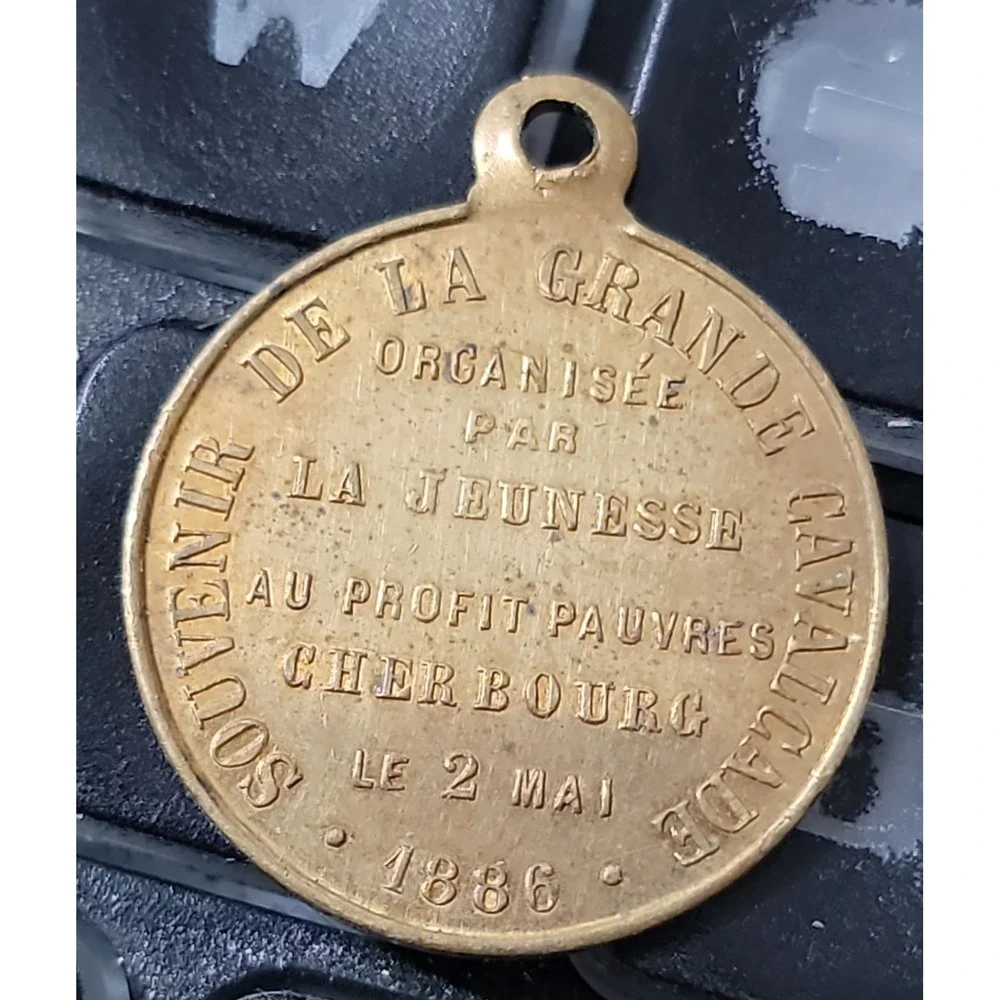 Antique 1886 French Medal Republique Francaise Cherbourg Grande Cavalcade Charm - Picture 2 of 4